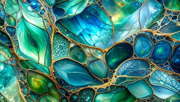 Microscopic abstract pattern with emerald green and gold line texture