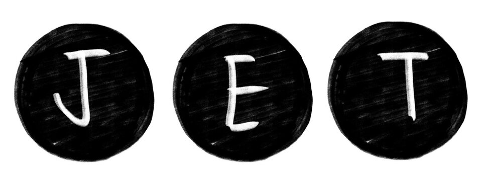 Set of three black circles with white letters J, E, and T as simple icons