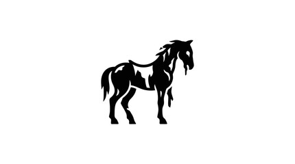 Black silhouette of a horse with a flowing mane and tail on a white background © Muh