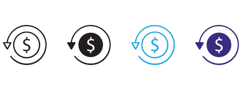 Money refund currency cycle icon set with currency, business