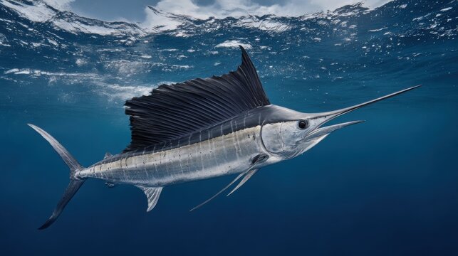 Majestic Sailfish Swimming Gracefully in Deep Blue Ocean Waters