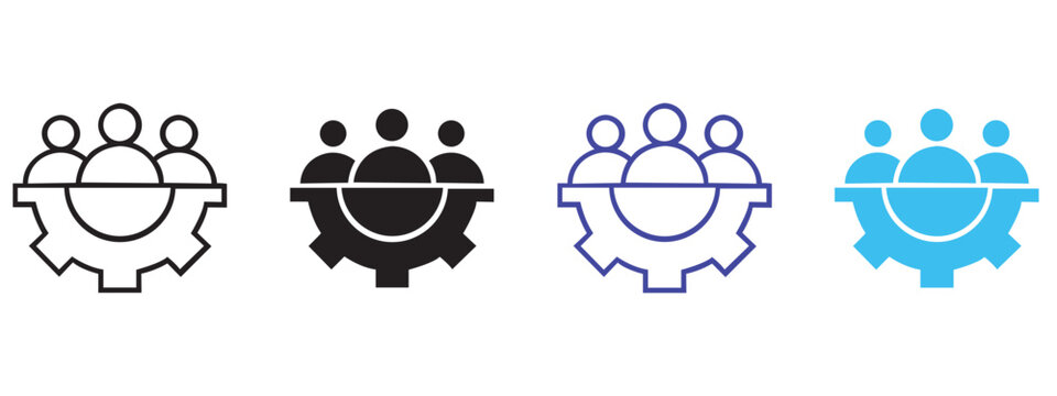 Teamwork and management process gear icons with teamwork