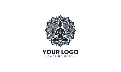 Obraz premium Yoga Practitioner Performs Meditation Pose Within Floral Mandala Elegant Vector Logo