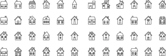 Fototapeta premium Collection of hand drawn black and white house with various roof styles and window