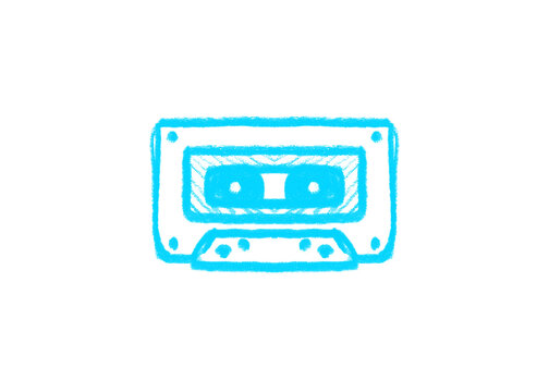 Vintage hand drawn audio cassette tape icon with white background tape deck tape reel analog media storage old school cassette technology recording illustration isolated listening