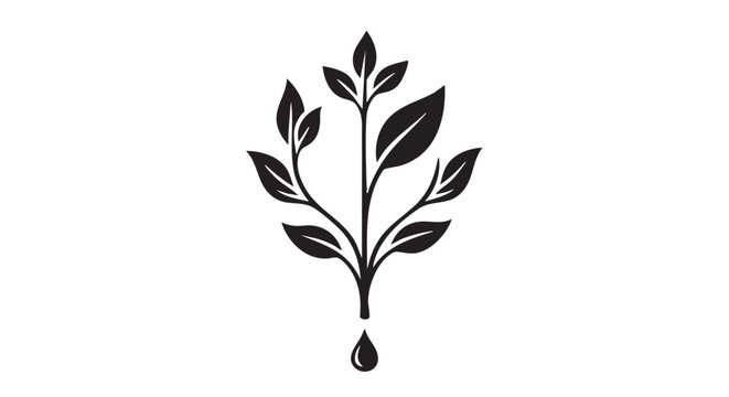 black vector icon sprouting plant leaves flame drop