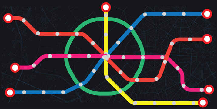 Metro Line or Subway colorful map design.