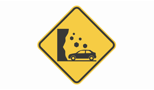 Rockfall Hazard Road Warning Sign Vector Illustration