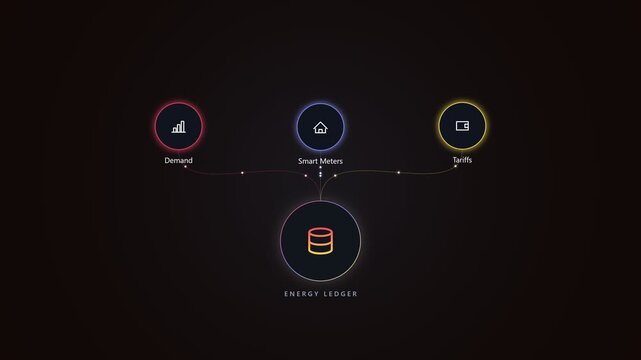 Energy ledger diagram showing smart meter data and demand analytics