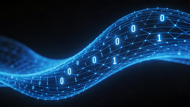 Blue digital wave with binary code