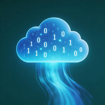 Cloud with binary code and data streams
