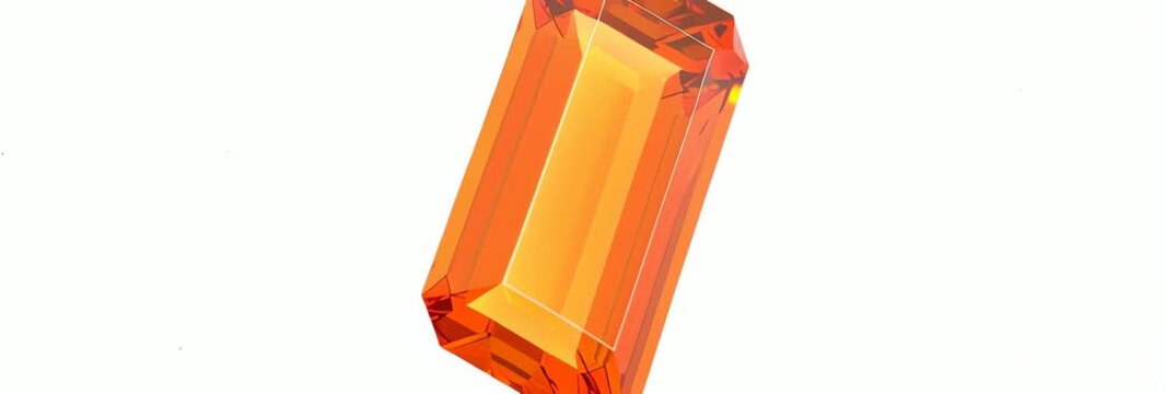 Rectangular Orange Gemstone with Faceted Cut and Transparent Shine