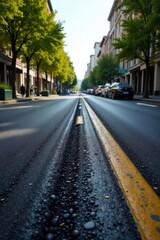 Obraz premium Fresh asphalt overlay on a city street, ramps repaired , improvement, surface, roller