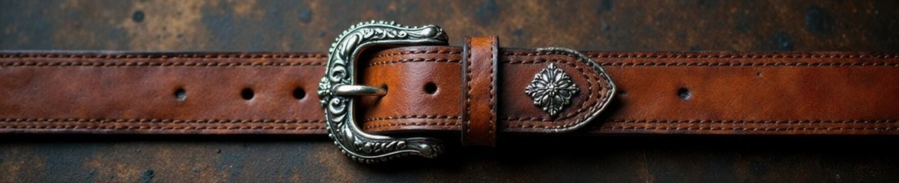 Handcrafted leather tooled belt with ornate silver buckle, craft, mexico