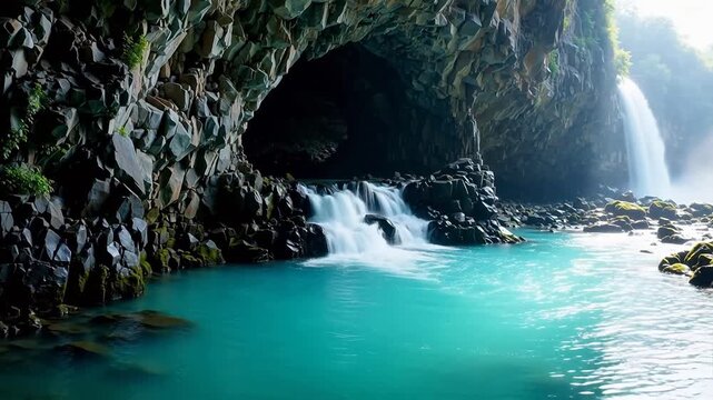 Limestone Cavern Cascade in Karst Mountains