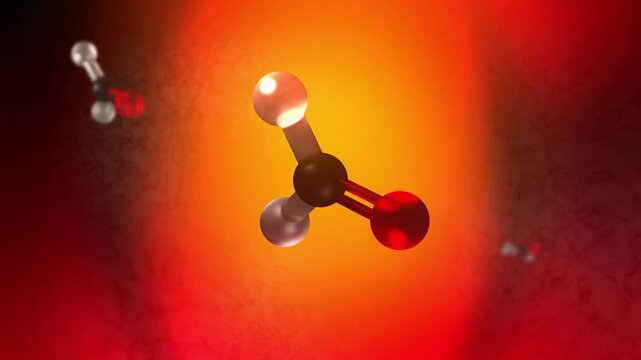 Animated Formaldehyde Molecule Spinning over Orange Cinematic Background