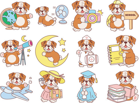 Cute funny Bulldog sticker icon. Funny Bulldog 