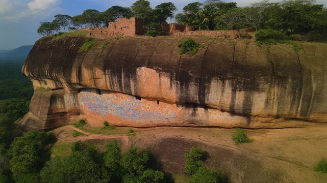 Aerial view sigiriya ancient rock fortress in lush jungle