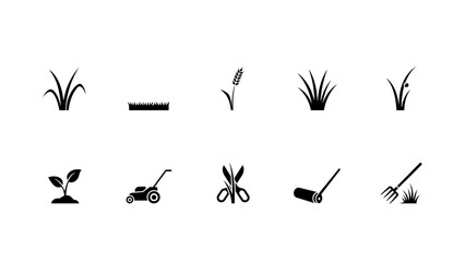 Naklejka premium Set of twelve gardening and lawn care icons in black and white vector style Vector