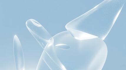 Fototapeta premium Translucent abstract form with curved surfaces a 3d rendering against a pale blue backdrop shape curve surface transparent