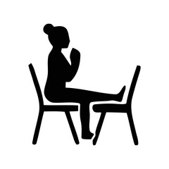 Fototapeta premium Black silhouette icon of a woman doing yoga stretches on a chair