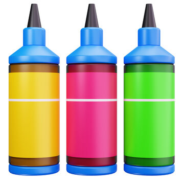 CMY Ink Bottle Set 3D Illustrations