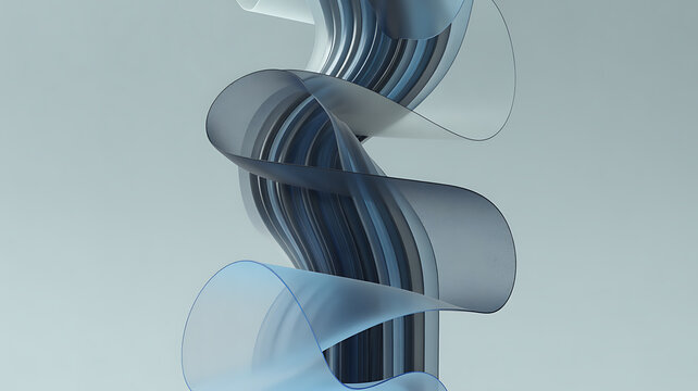 Coiled ribbon structure a translucent 3d rendering with a light blue and gray color scheme coil spirals curves