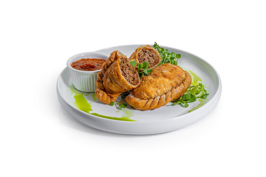 Crispy Beef Empanadas with Tomato Salsa and Fresh Microgreens Platter