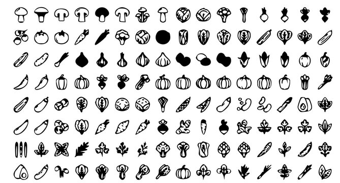 Vegetable and herb icon collection with fresh food outline symbols vector illustration