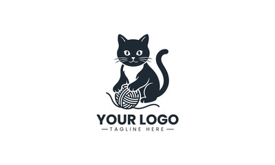 Obraz premium Cat headphones silhouette clean minimalist black vector logo