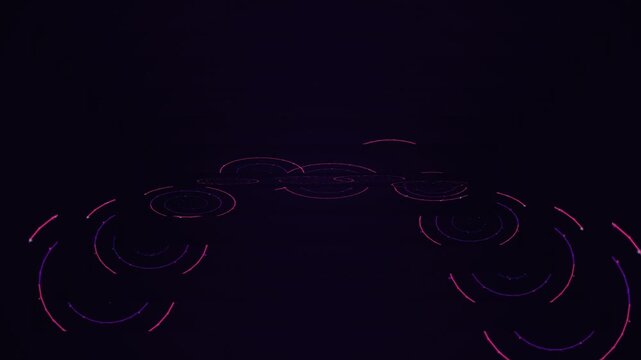 Abstract Ring Pattern: A dark, minimalist abstract pattern features glowing purple and pink rings forming a semi-circle against a deep black background, creating a sense of digital art and mystery.