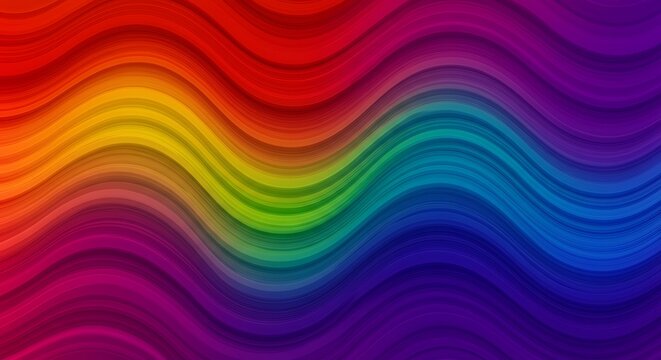 鮮やかに煌めく虹色の光が波のように優雅に流れる幻想的な抽象背景デザイン無限に広がる色彩のグラデーション. AI Generated
