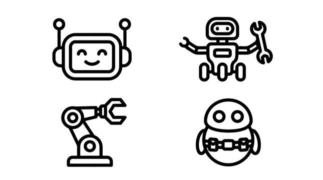 Cute Robot Icons Set: Android, Mechanic, Arm, Droid