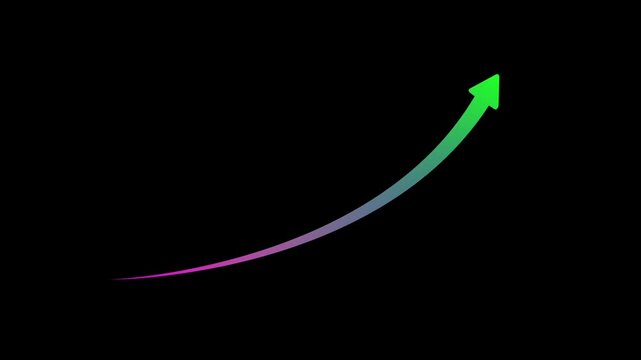 Dynamic animated gradient arrow pointing upwards representing financial growth, business success, positive market trends, data analytics, performance improvement, and strategic progress on black