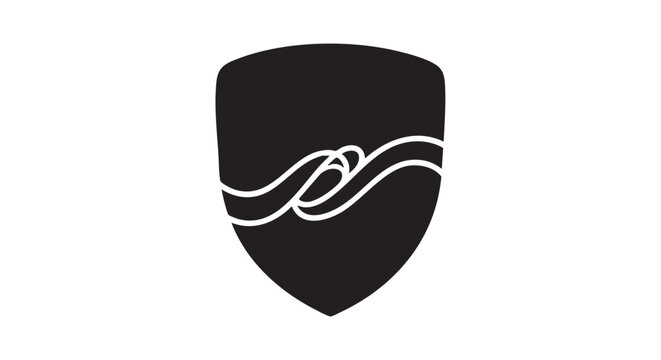 shield black vector icon with flowing ribbon outline symbol