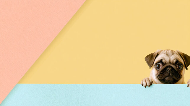 Pug Peeking from Behind a Color Block