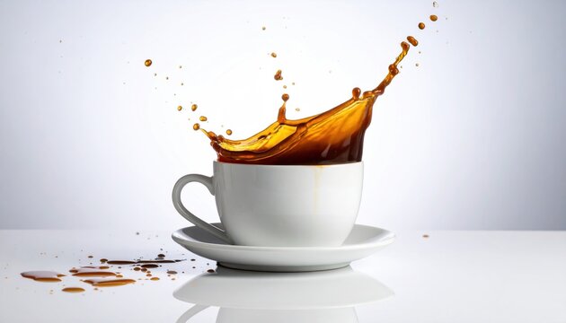 Coffee Splashing Out of White Cup.