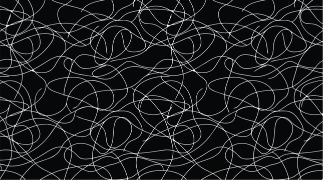 A tangled mess of white lines on a black background creates a chaotic graphic pattern.