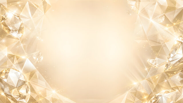 Abstract champagne gold and ivory diamond background with geometric facets