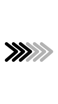Animated loading progress bar with repeating chevron arrow shapes changing opacity on white background representing digital data transfer or process sequence in modern design.