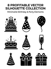 Fototapeta premium Birthday Party Celebration Vector Silhouettes Collection Minimalist Design Elements