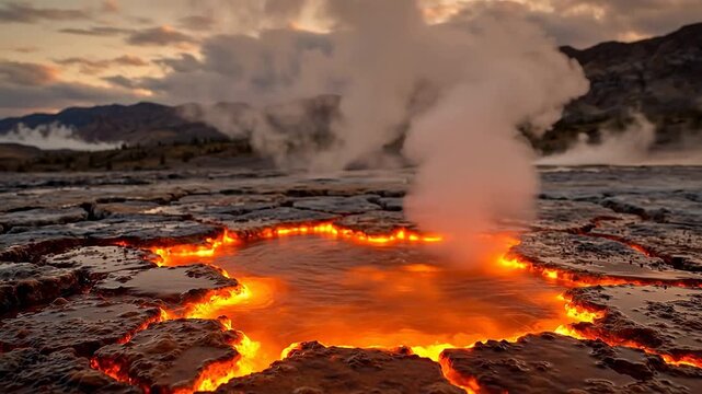 Geothermal Marvel: Water Drops Sizzling on Volcanic Earth