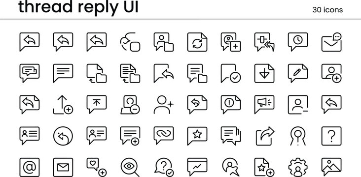 Thread Reply UI Icon Set With Message Replies User Feedback Email Reactions And Communication Interface Symbols Vector