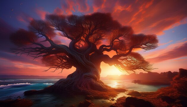 Gnarled Tree At Sunrise