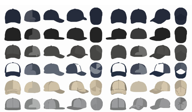 Adjustable Baseball Cap Template Vector Collection Blank Hat Mockup Set