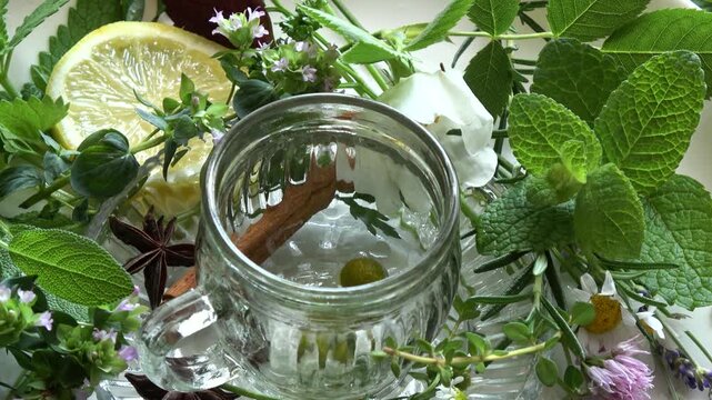 Pouring chamomile tea