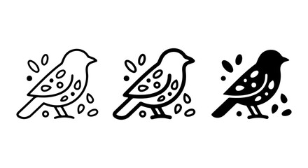 Charming Bird Icons Set, Simple Outline & Solid Styles, Nature Elements, Vector Graphics © Aktar
