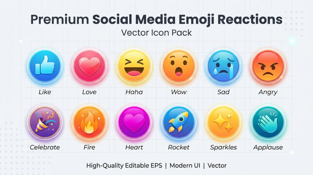 Premium social media emoji reactions icons pack for modern ui vector