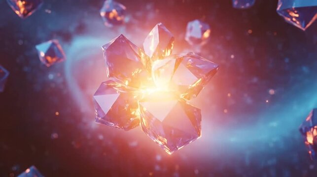 Abstract geometric crystal formation glowing energy nebula background