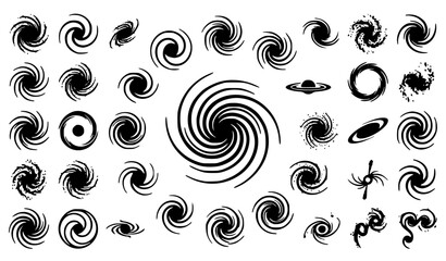Cosmic Black Hole and Nebula Vector Clipart Bundle, Big Collection of Black and White Space Swirls and Vortex Elements, Minimalist Spiral Galaxy Icons for Digital Design © GULSHAN